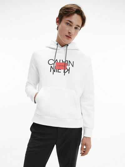 Calvin Klein Ruhák HU704960 | Calvin Klein Organic Cotton Logo Férfi Kapucnis Pulóver Világos Fehér